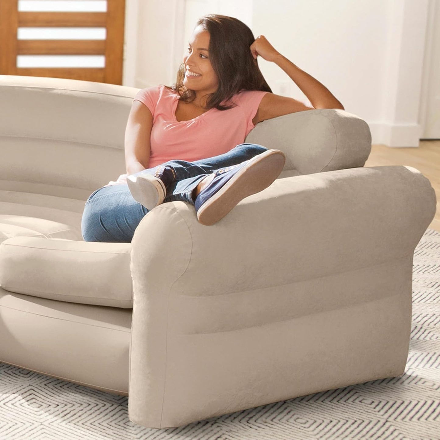 Inflatable Corner Sofa, 4-Person, 257x203x76 cm, Beige