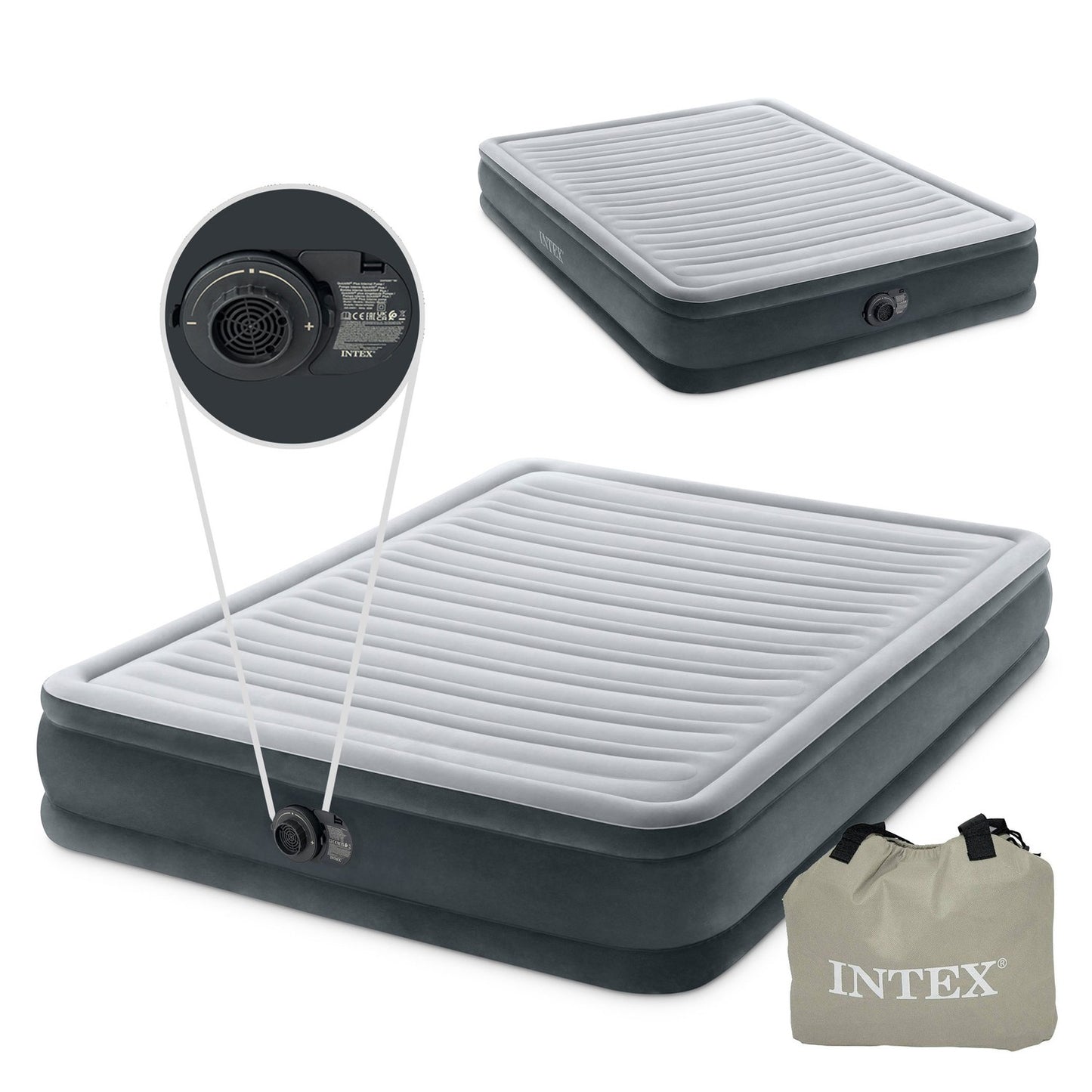 Inflatable Double Air Mattress with Built-in Pump, 203x152 cm