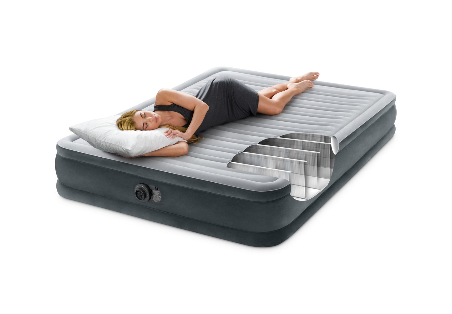 Inflatable Double Air Mattress with Built-in Pump, 203x152 cm