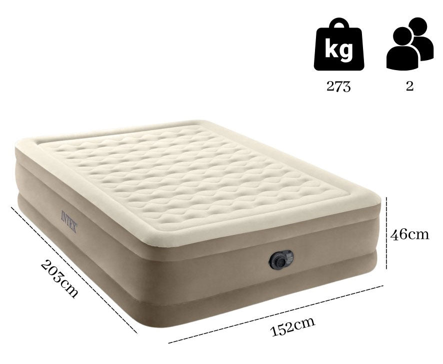 Inflatable Double Mattress with Built-In Pump, 203x152 cm