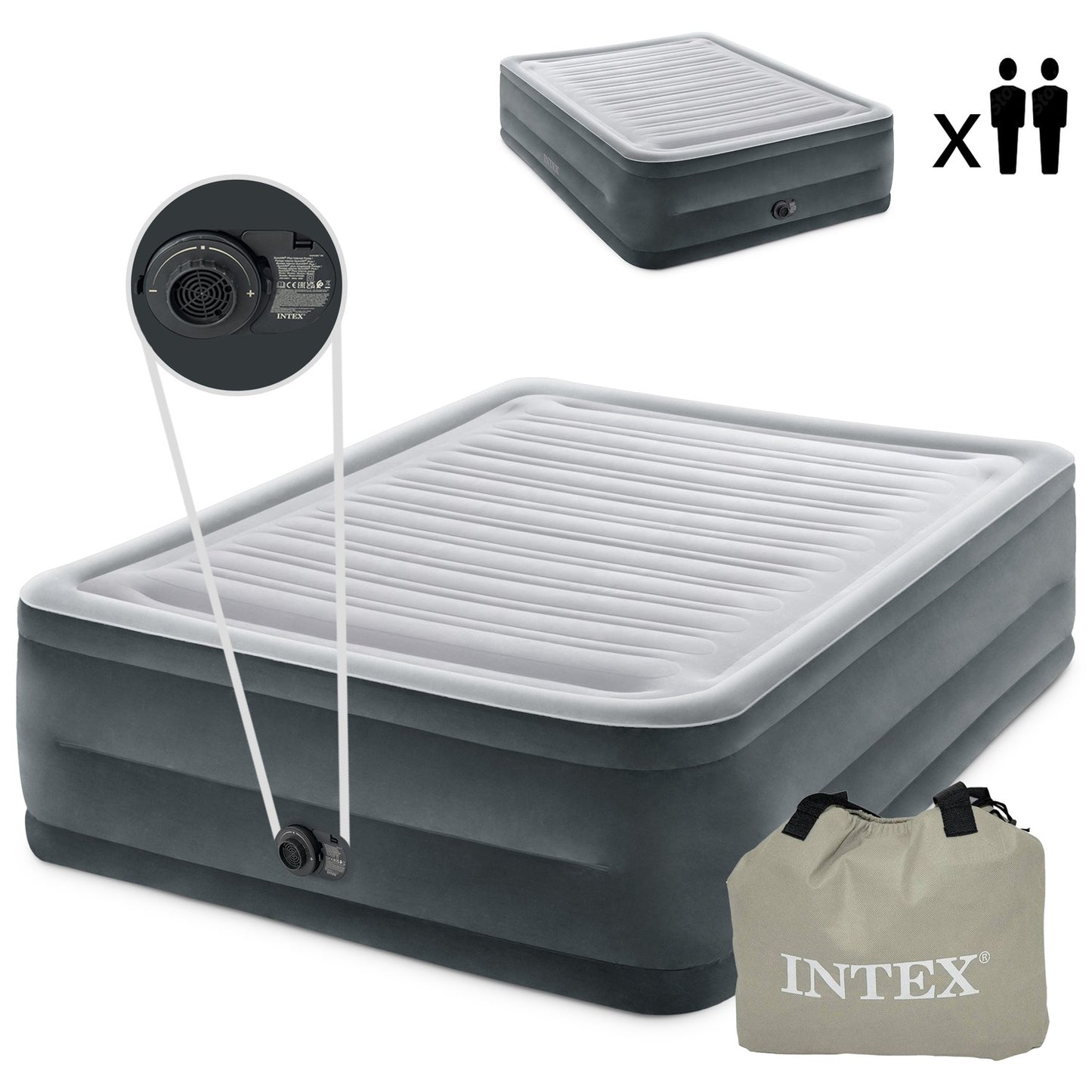 Inflatable Double Mattress with Built-In Pump