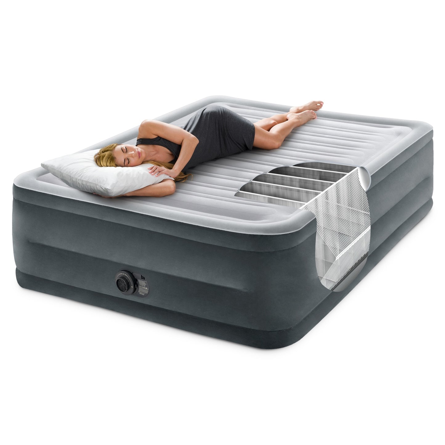 Inflatable Double Mattress with Built-In Pump