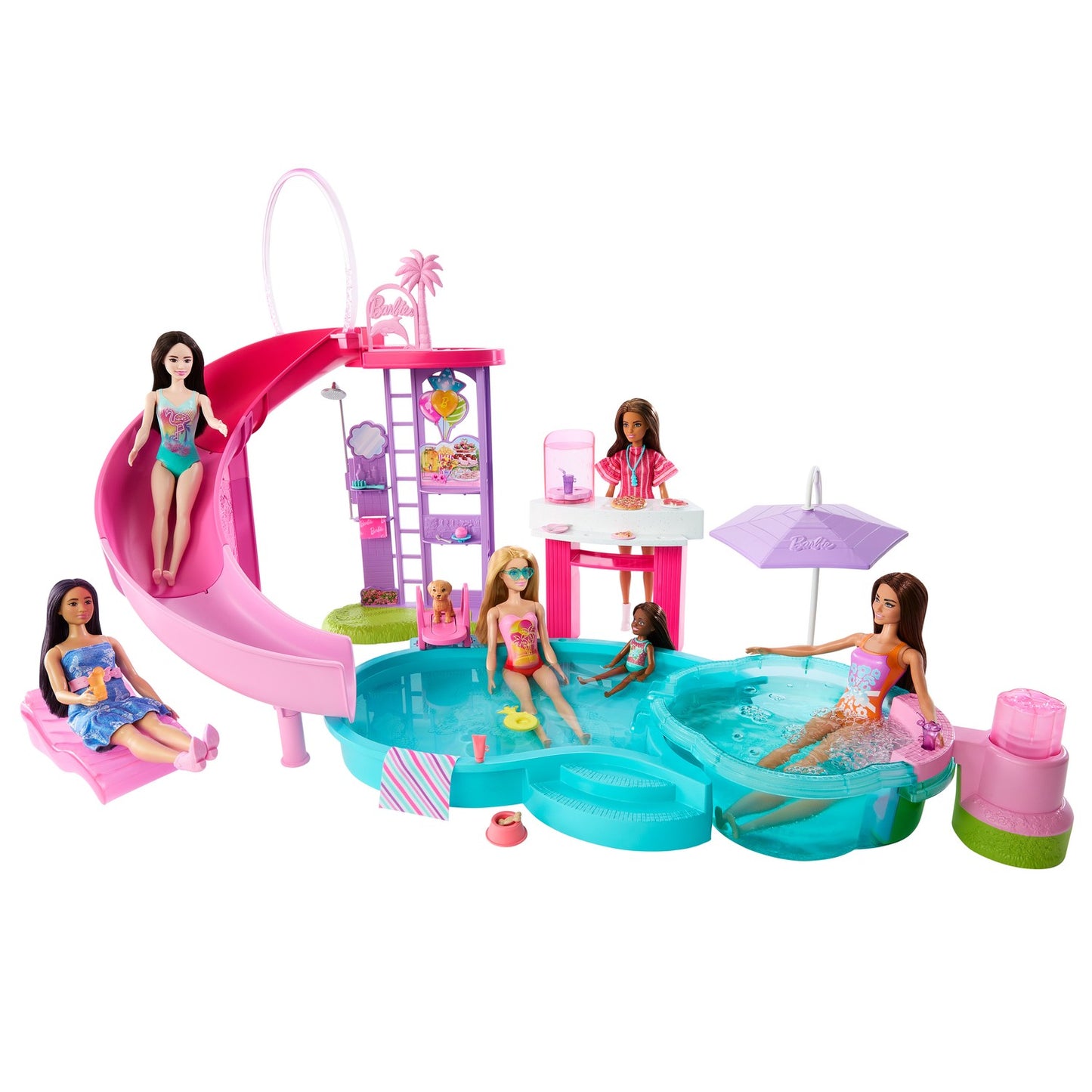 Barbie Pool Playset with Slide and Hot Tub, 17 Accessories