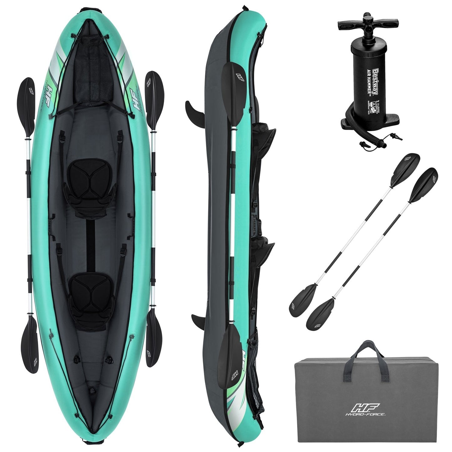Inflatable Kayak for Two, Heavy-Duty PVC, Adjustable Seats