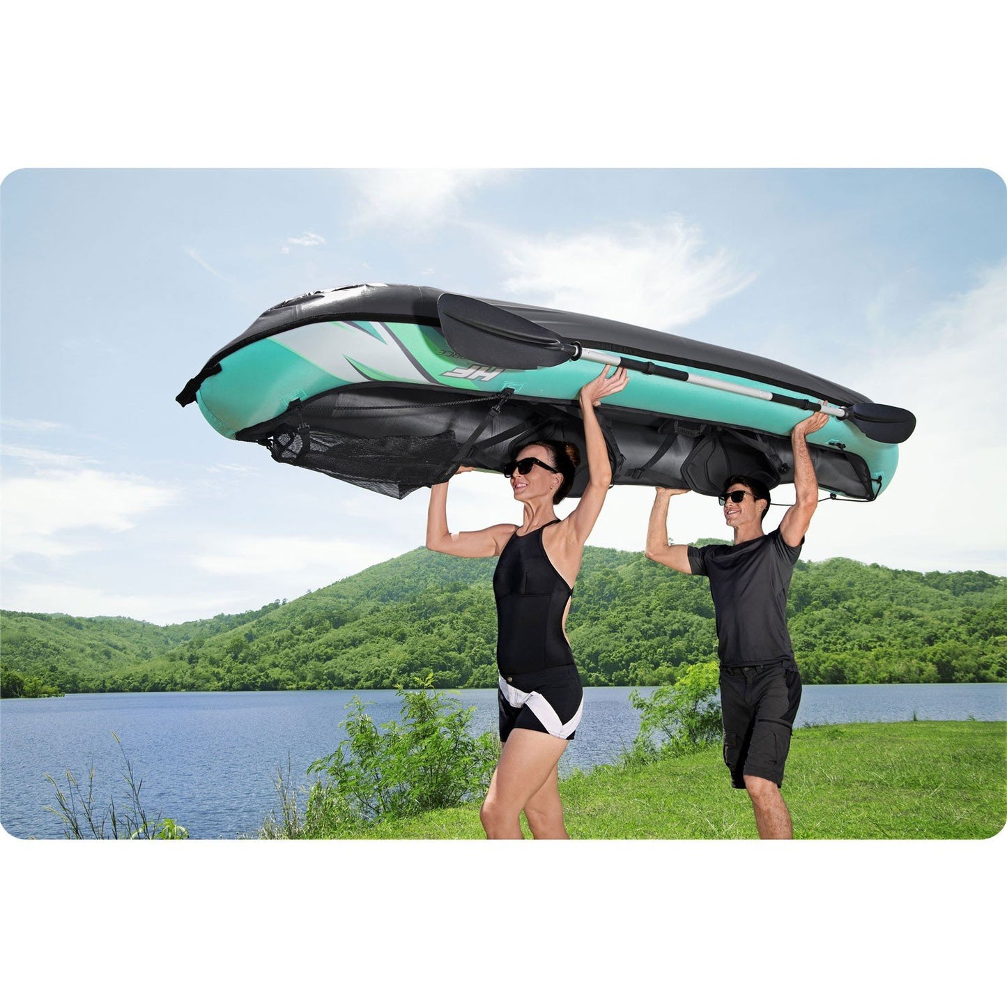 Inflatable Kayak for Two, Heavy-Duty PVC, Adjustable Seats