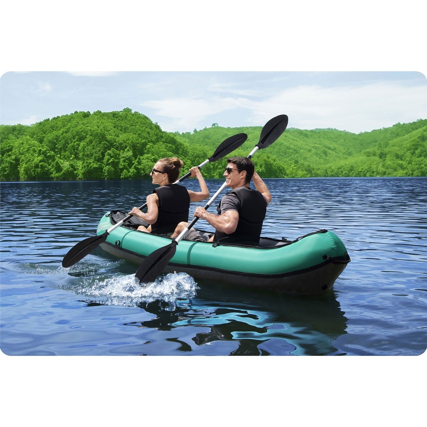 Inflatable Kayak for Two, Heavy-Duty PVC, Adjustable Seats