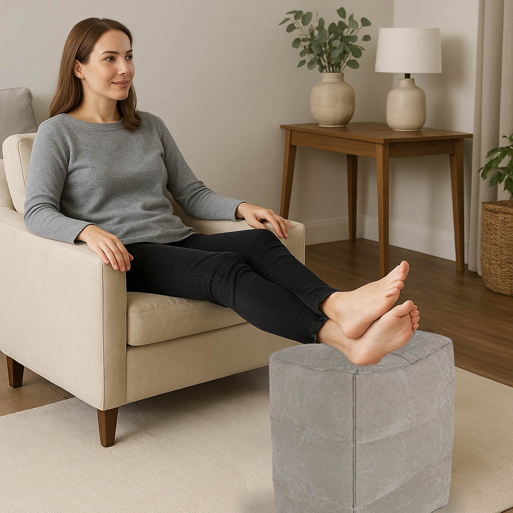Inflatable Ottoman Footrest, 3-Height Adjustable, Travel