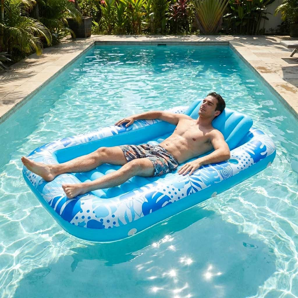 Inflatable Pool Float Lounger 175x115 cm, Pillow, Blue