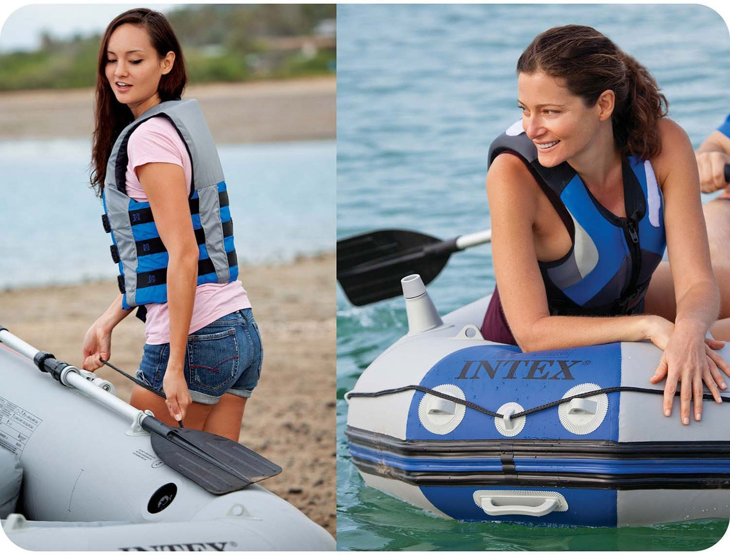 Inflatable boat Mariner 3 for 3 persons paddles pump fishing rod holders and motor mount INTEX 68373