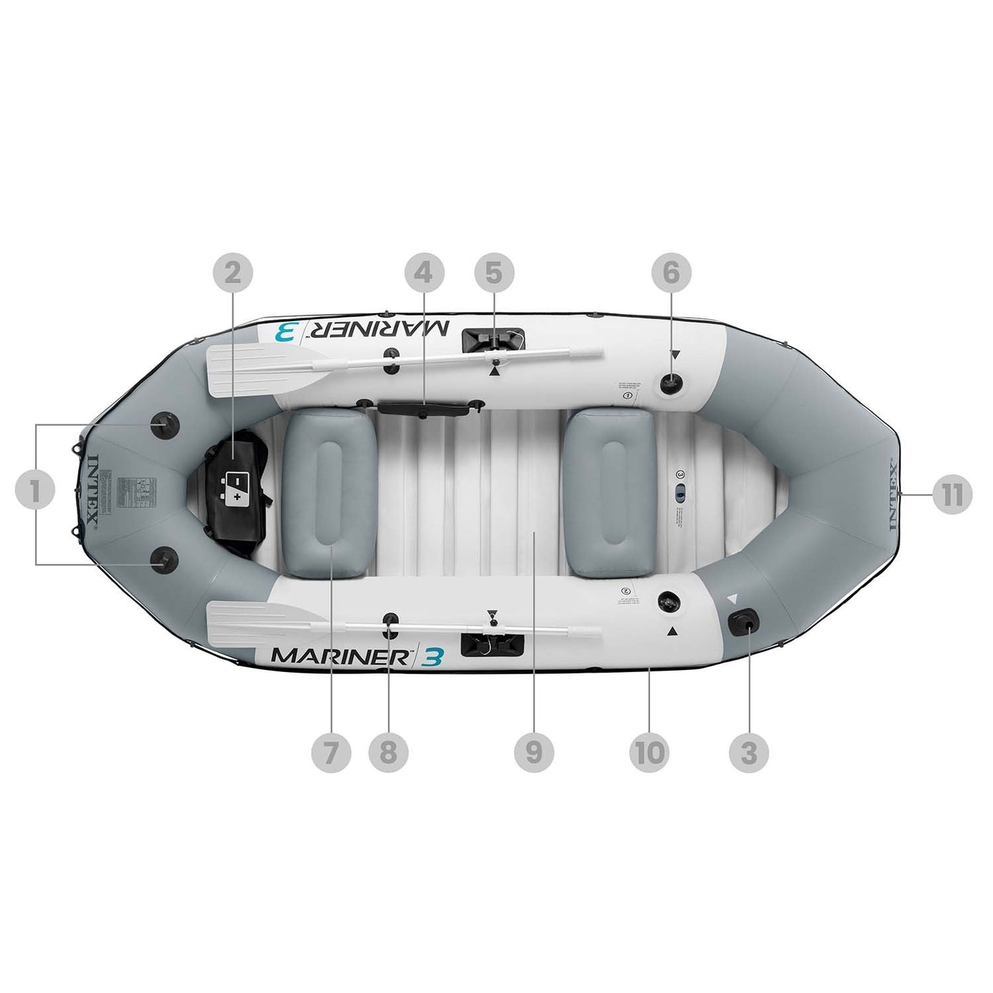 Inflatable boat Mariner 3 for 3 persons paddles pump fishing rod holders and motor mount INTEX 68373