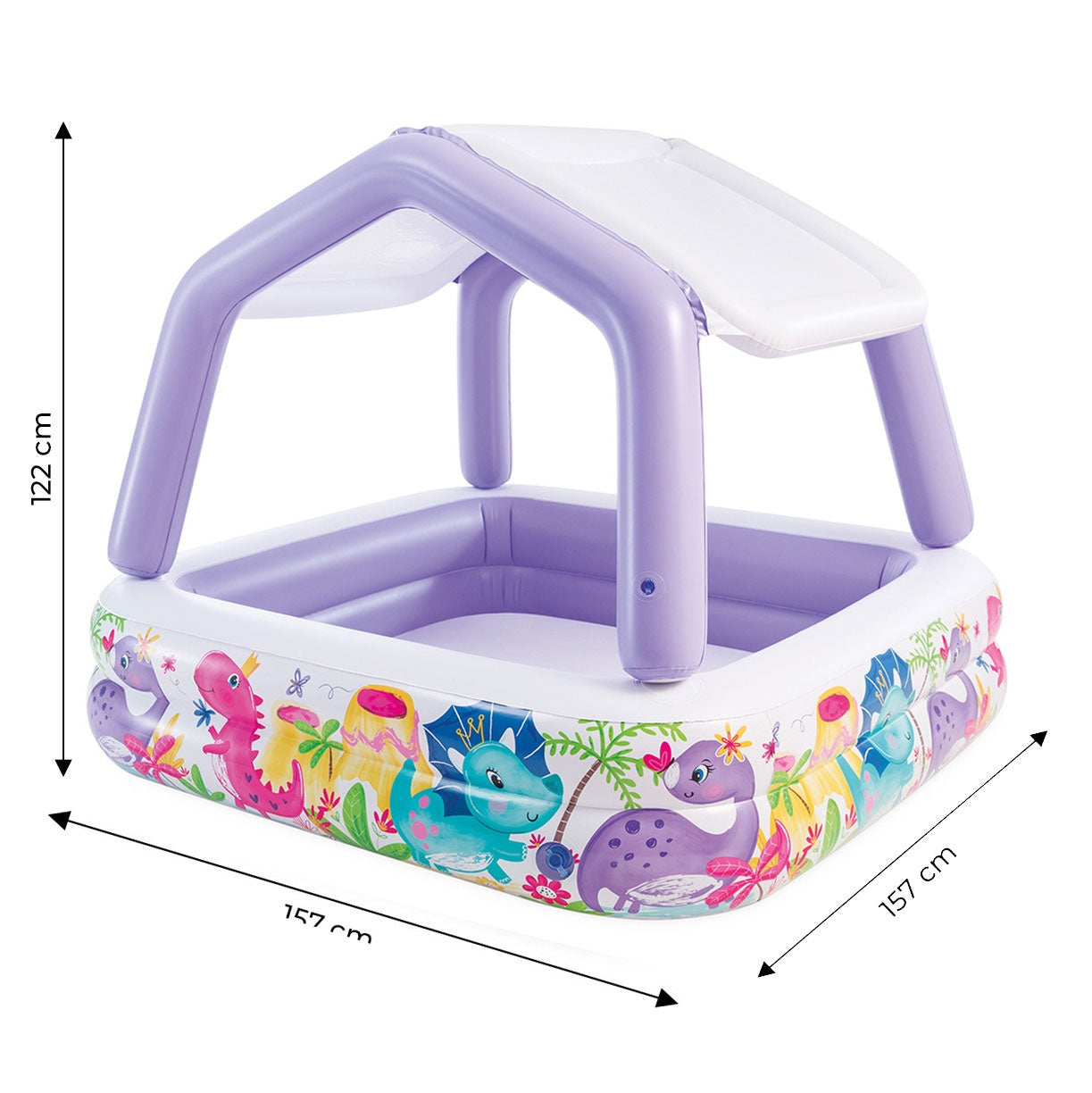 Inflatable children's paddling pool with canopy purple INTEX 57470-DINO