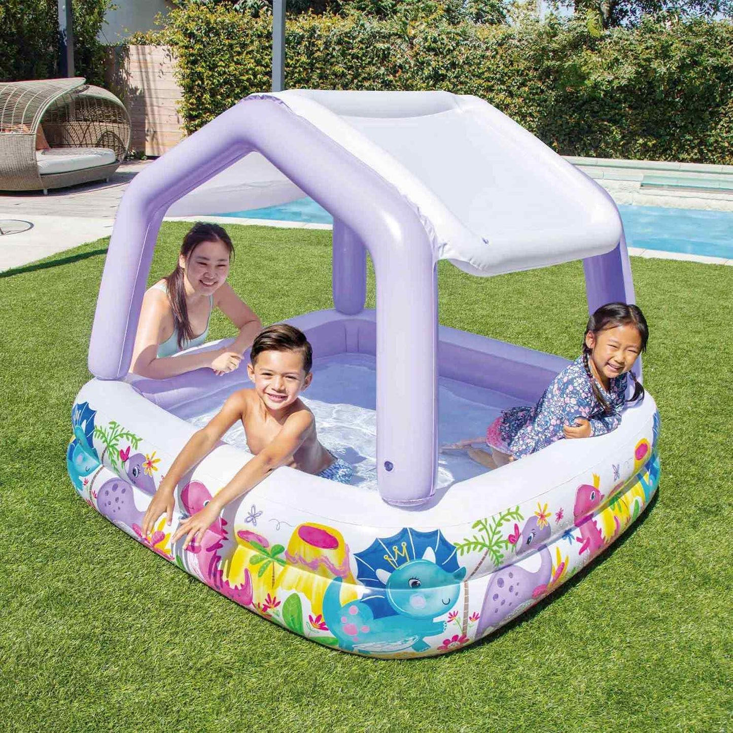 Inflatable children's paddling pool with canopy purple INTEX 57470-DINO
