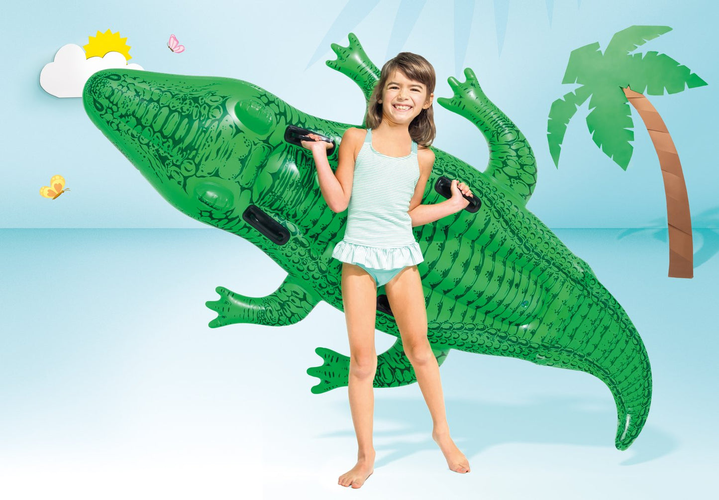 Inflatable crocodile swimming mattress with handles 203x114 cm INTEX 58562