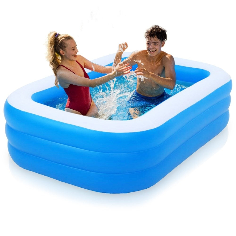 Inflatable family pool with three rings for cooling off and playing