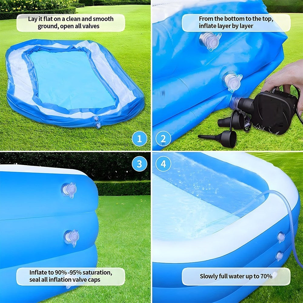 Inflatable family pool with three rings for cooling off and playing