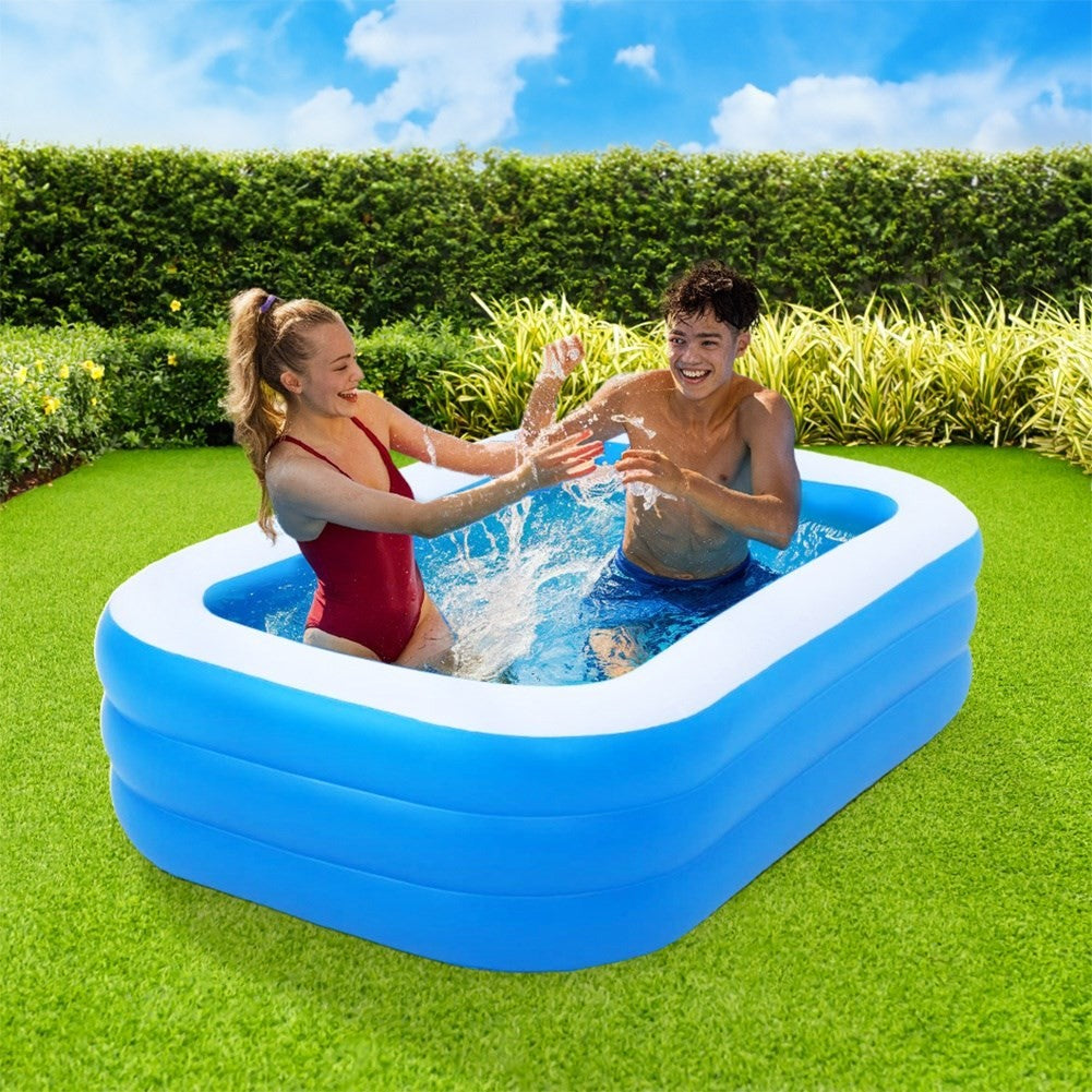 Inflatable family pool with three rings for cooling off and playing