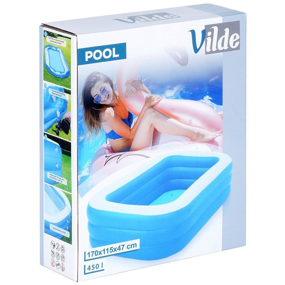 Inflatable family pool with three rings for cooling off and playing