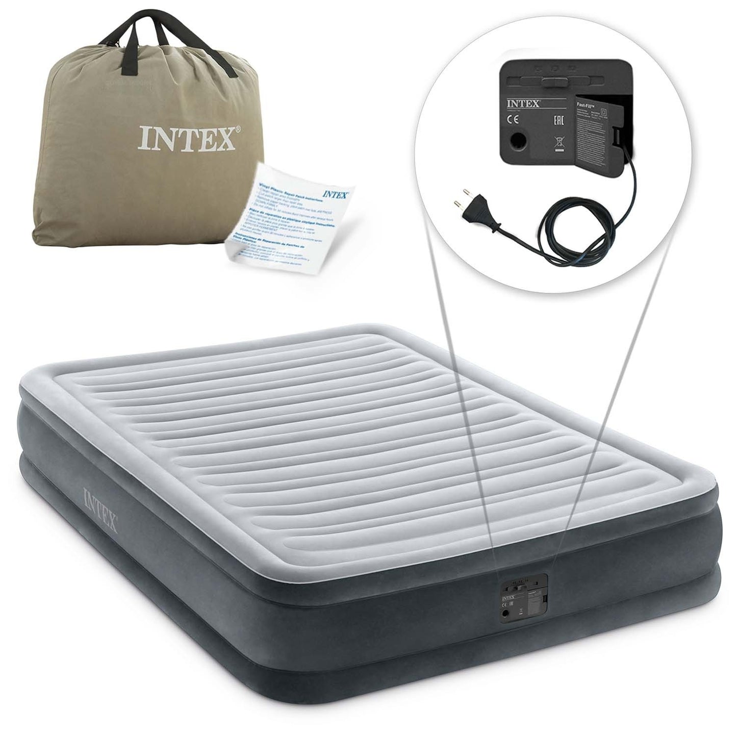 Inflatable mattress 191x137x33 cm with built-in electric pump INTEX 67768