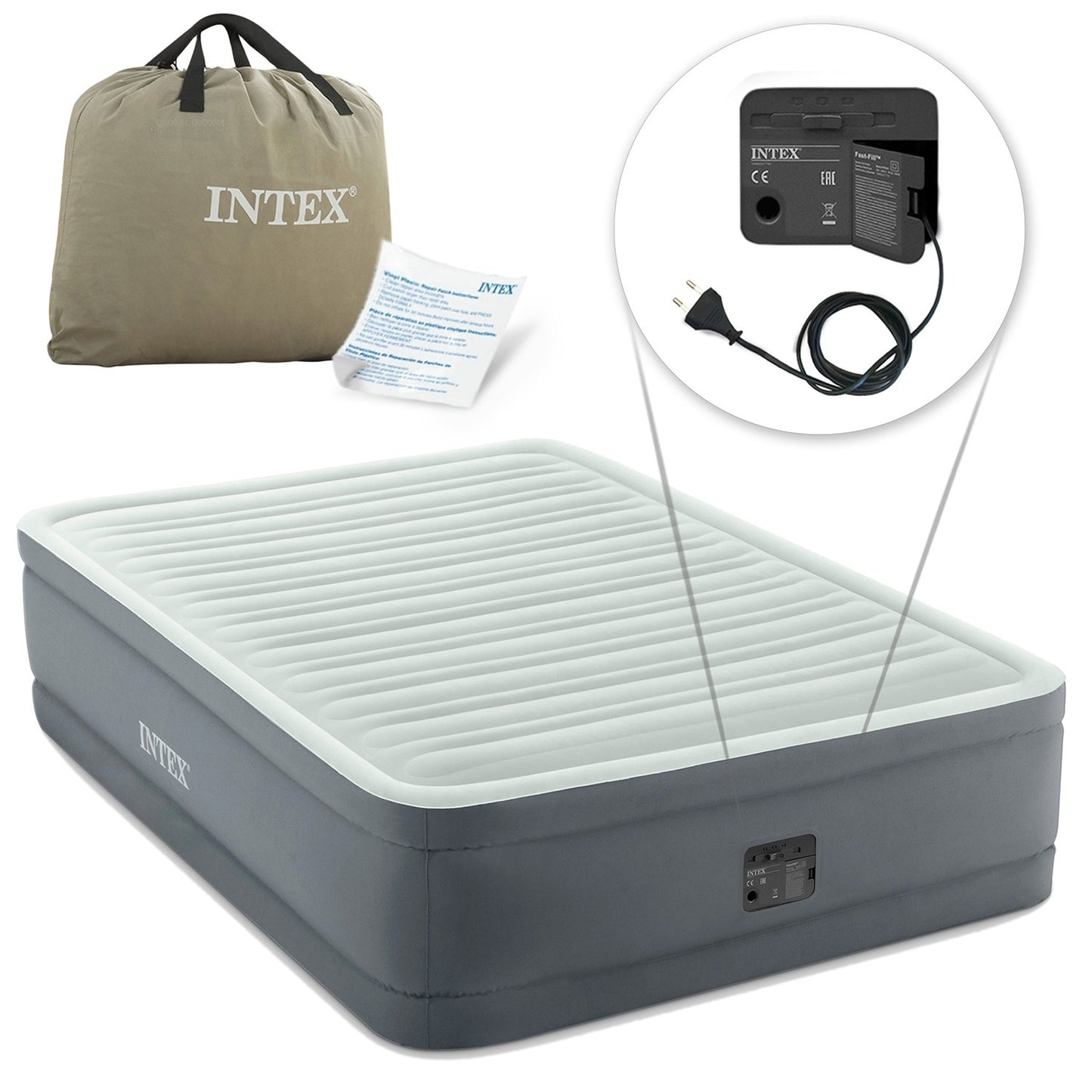 Inflatable mattress 191x137x46 cm with built-in electric pump INTEX 64904