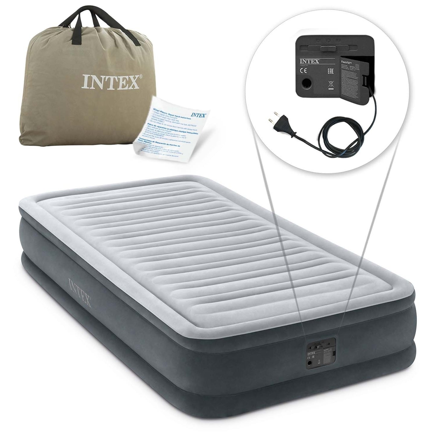 Inflatable mattress 191x99x33 cm with built-in electric pump INTEX 67766