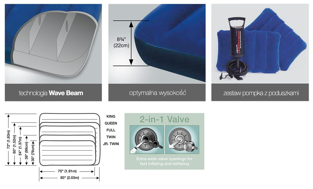 Inflatable mattress 203x152x22 cm with INTEX 68765 piston pump