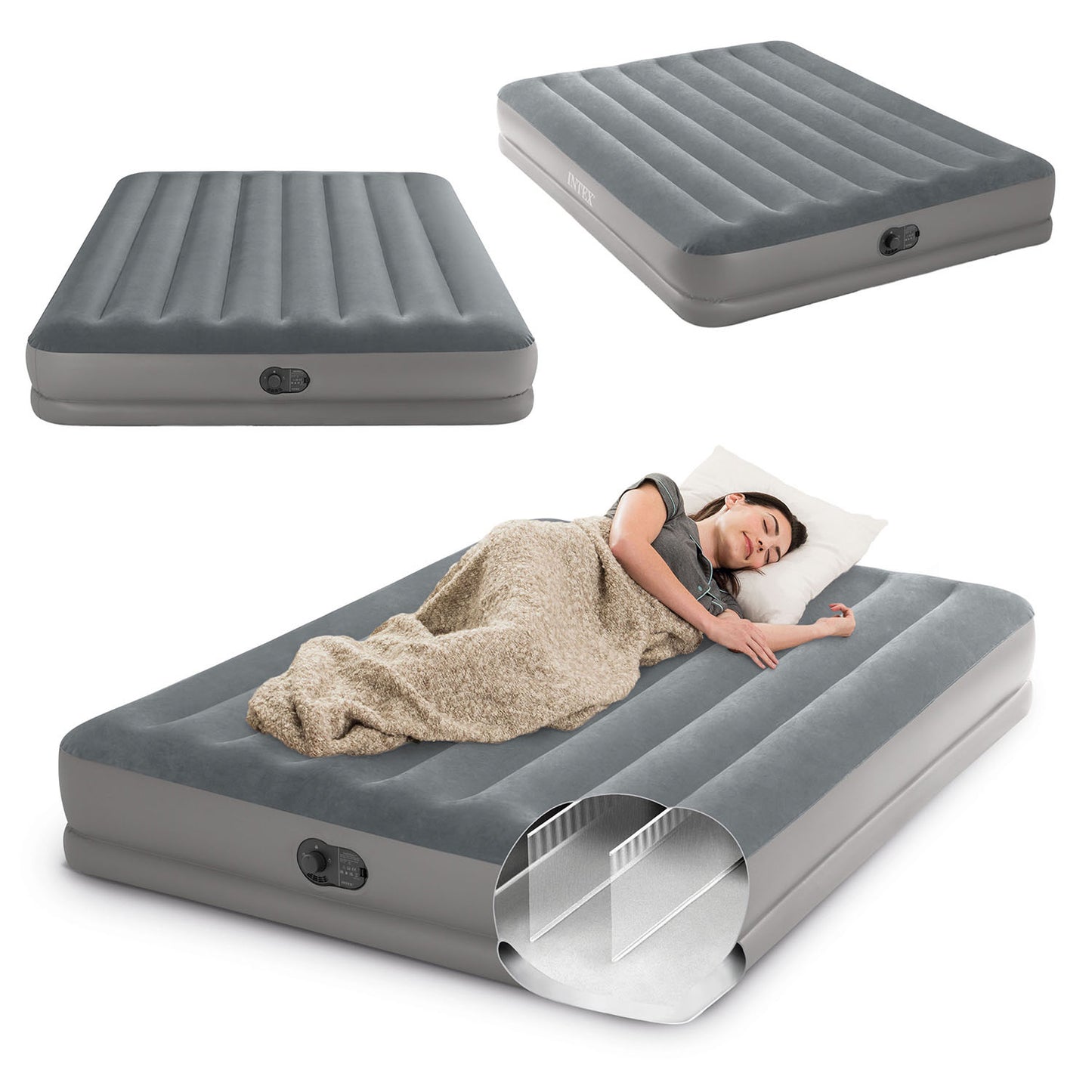 Inflatable mattress 203x152x30 cm with built-in electric pump INTEX 64114