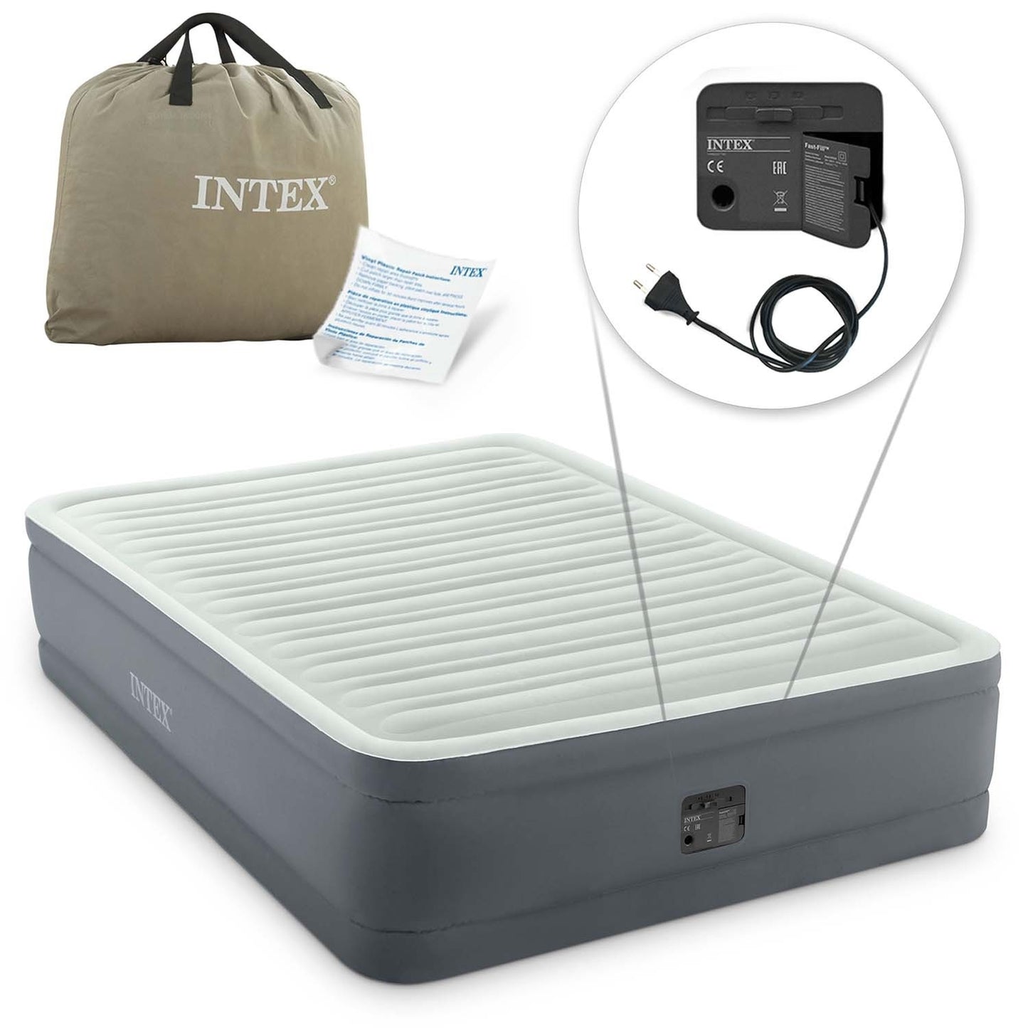 Inflatable mattress 203x152x46 cm with built-in electric pump INTEX 64906