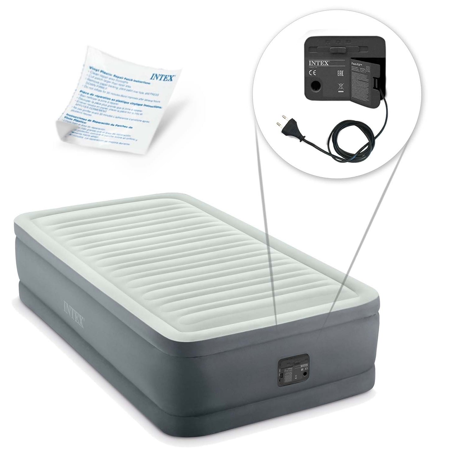 Inflatable mattress with a built-in electric pump for one person INTEX 64902
