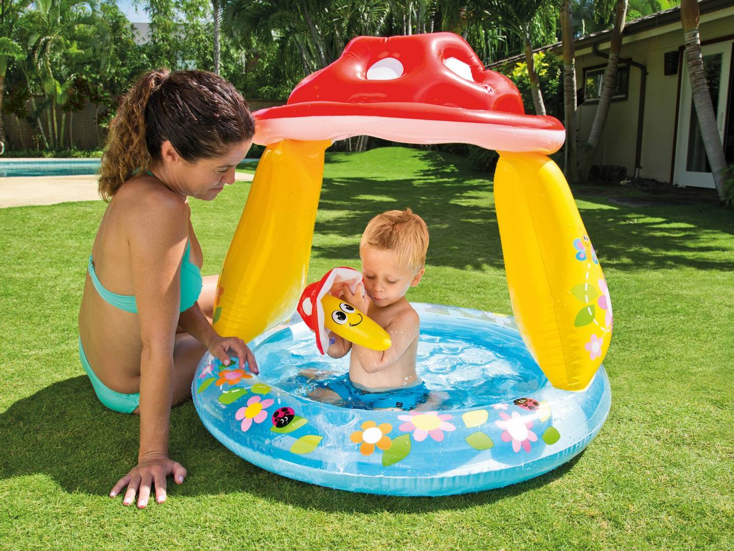 Inflatable paddling pool for children, toadstool roof, Intex 57114