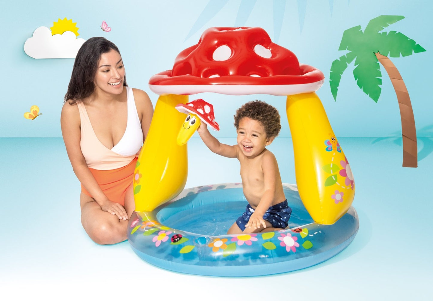 Inflatable paddling pool for children, toadstool roof, Intex 57114