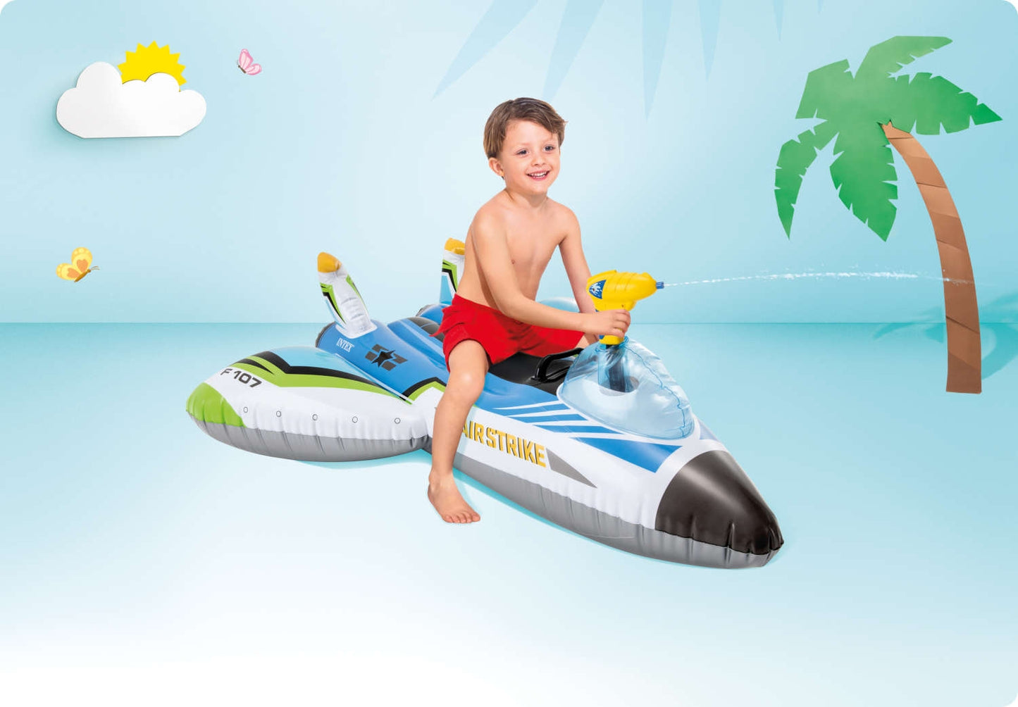 Inflatable plane with a water gun, green INTEX 57536
