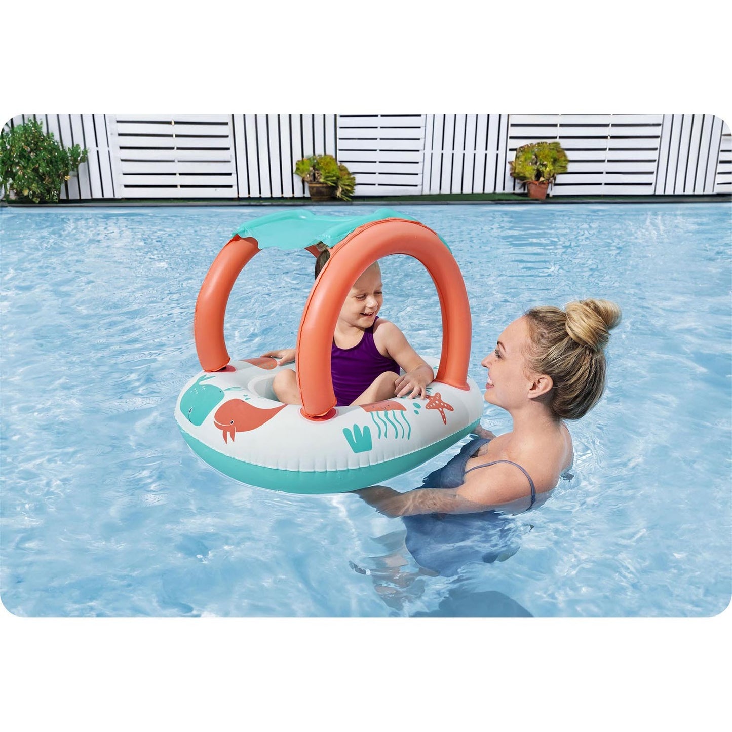 Inflatable pontoon for children with a roof for swimming Bestway