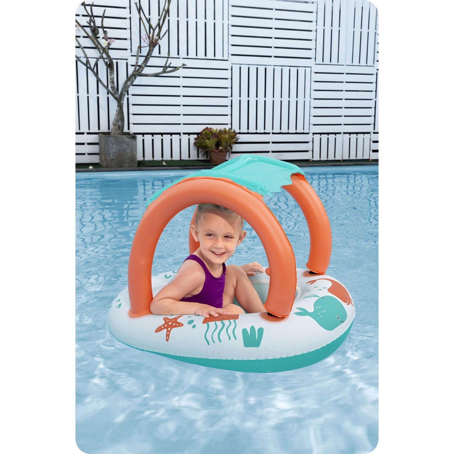 Inflatable pontoon for children with a roof for swimming Bestway