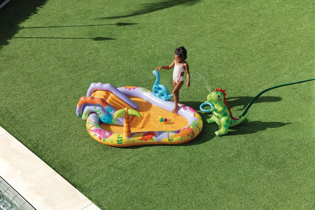 Inflatable pool for children water playground 201x157x69 cm slide fountain dinosaur INTEX 56139