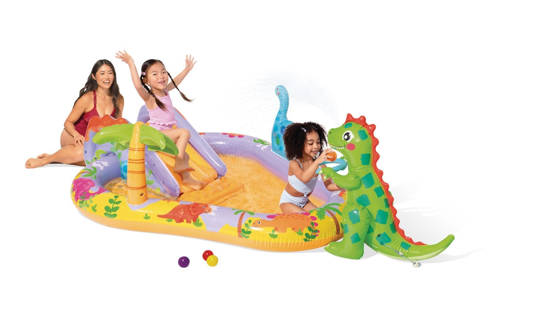 Inflatable pool for children water playground 201x157x69 cm slide fountain dinosaur INTEX 56139