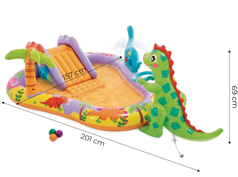 Inflatable pool for children water playground 201x157x69 cm slide fountain dinosaur INTEX 56139