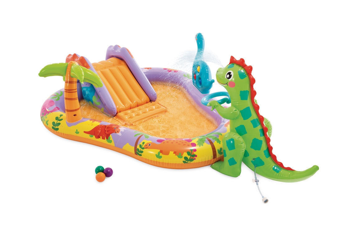 Inflatable pool for children water playground 201x157x69 cm slide fountain dinosaur INTEX 56139