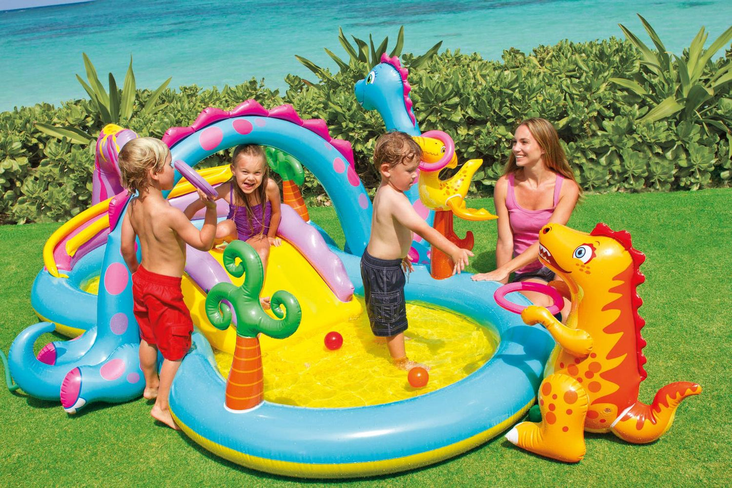 Inflatable pool for children, water playground, slide, fountain INTEX 57135