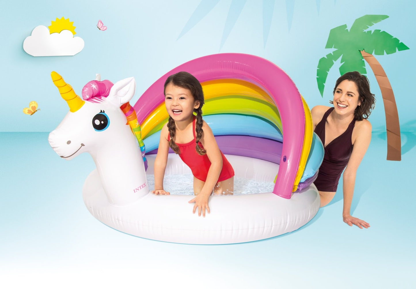Inflatable pool, water paddling pool, unicorn pool, roof, Intex 57113