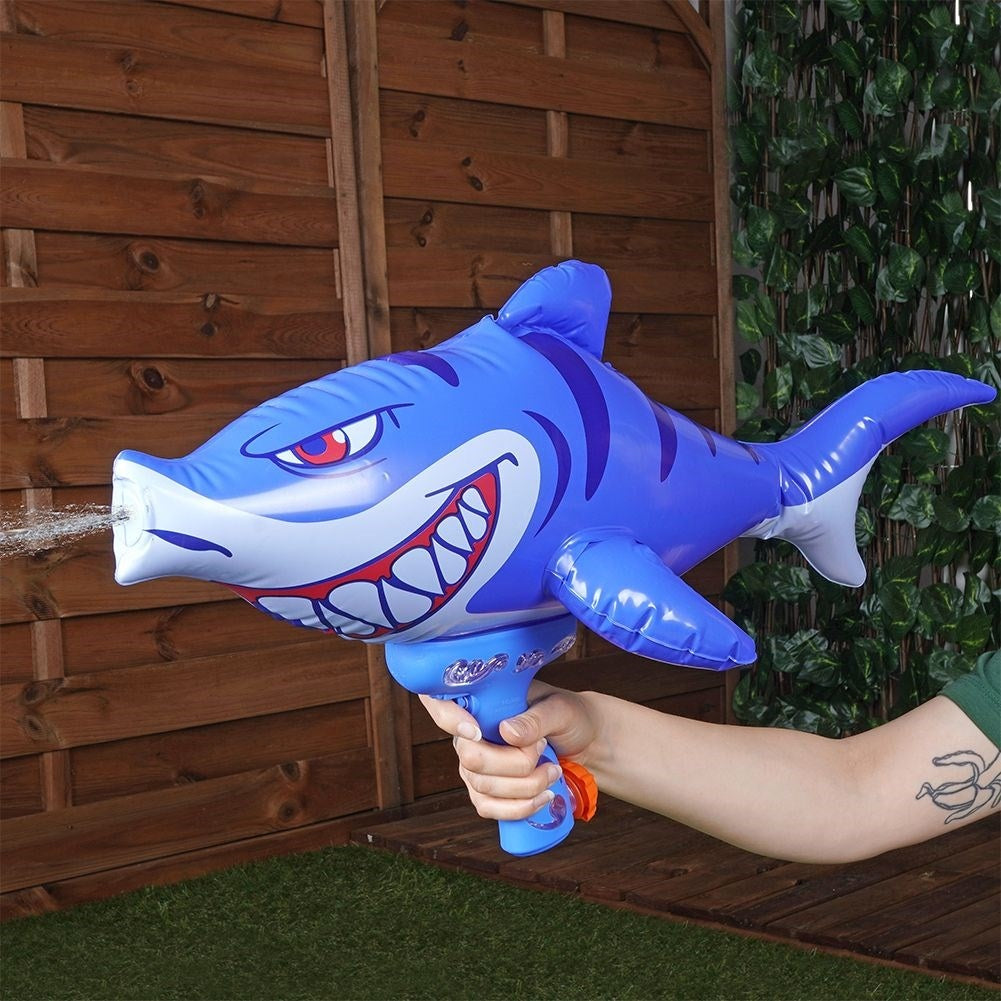 Inflatable shark water gun for water play and outdoor activities