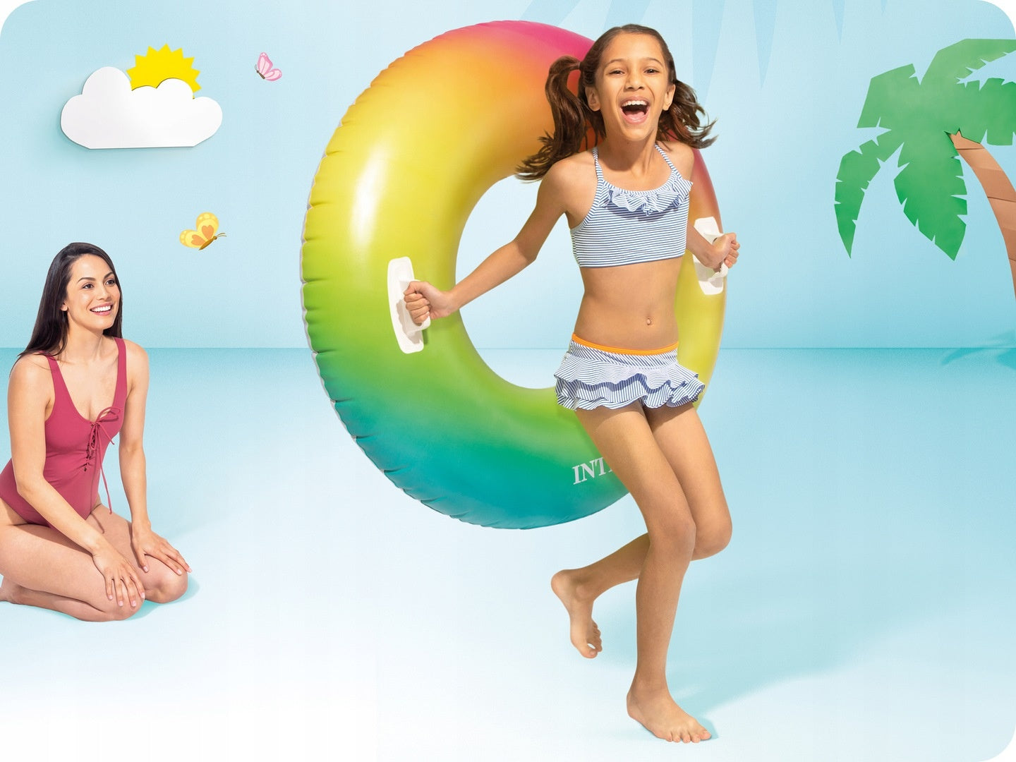 Inflatable swimming wheel rainbow 119cm INTEX