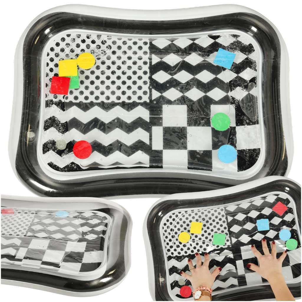 Inflatable water mat contrasting black and white patterns 65cm x 50cm