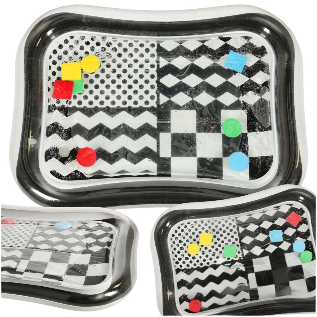 Inflatable water mat contrasting black and white patterns 65cm x 50cm