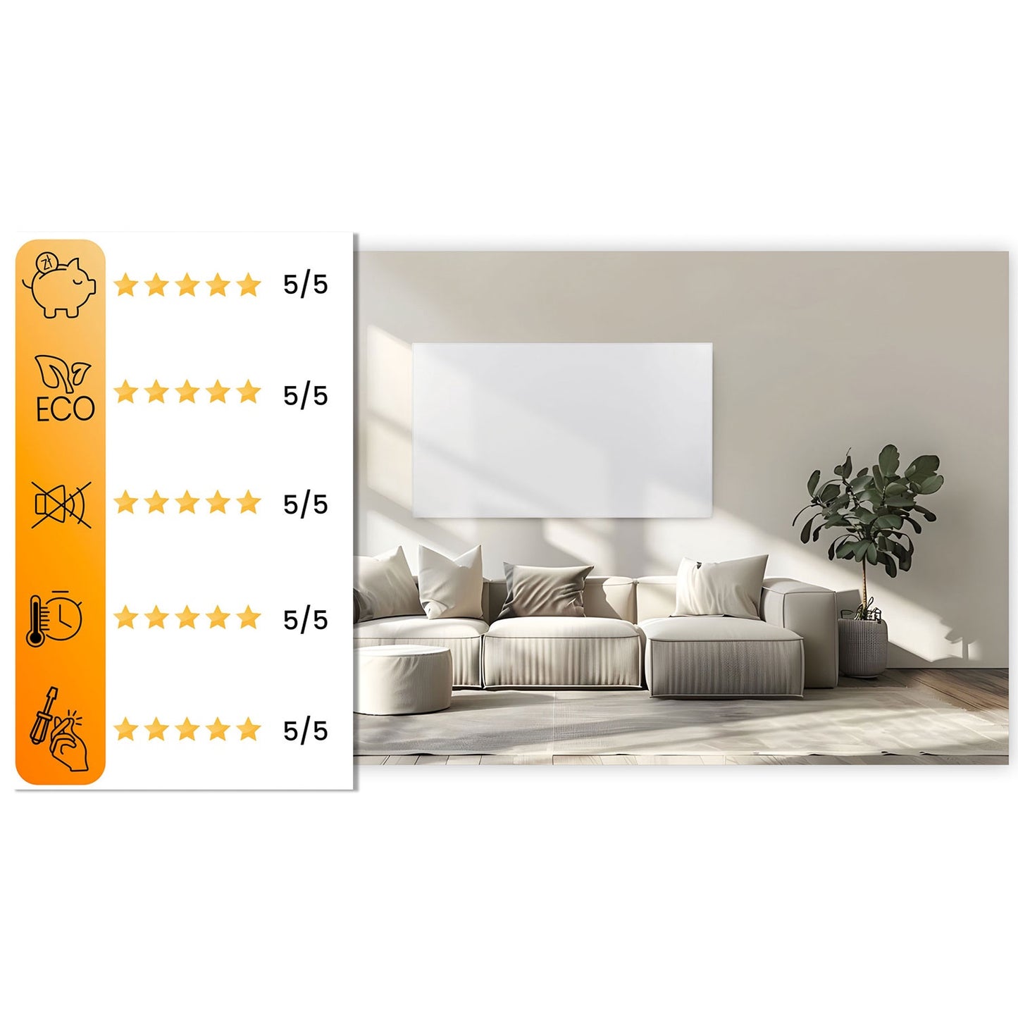 Infrared Heating Panel, 960W, Wall/Ceiling/Freestanding