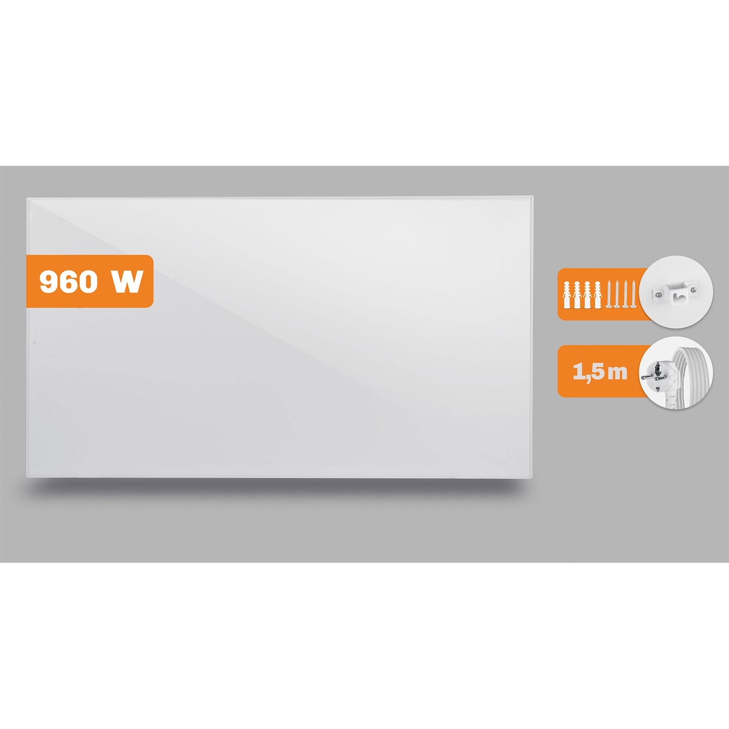 Infrared Heating Panel, 960W, Wall/Ceiling/Freestanding