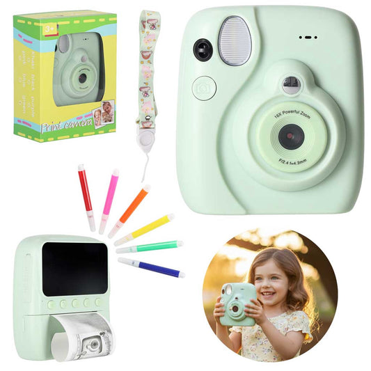 Instant Print Camera for Kids, 16x Zoom, Green