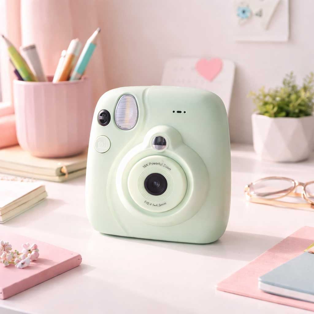 Instant Print Camera for Kids, 16x Zoom, Green