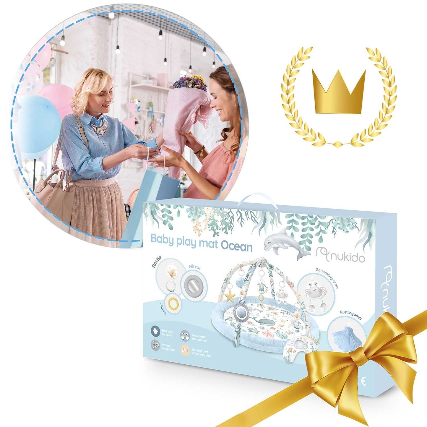 Interactive Ocean Play Mat with Toys and Pillow