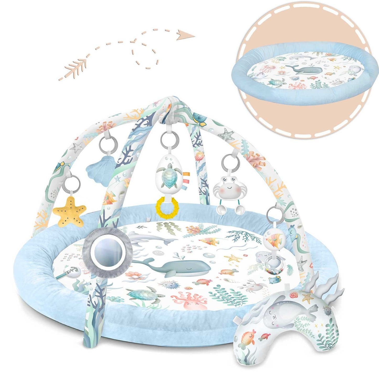 Interactive Ocean Play Mat with Toys and Pillow