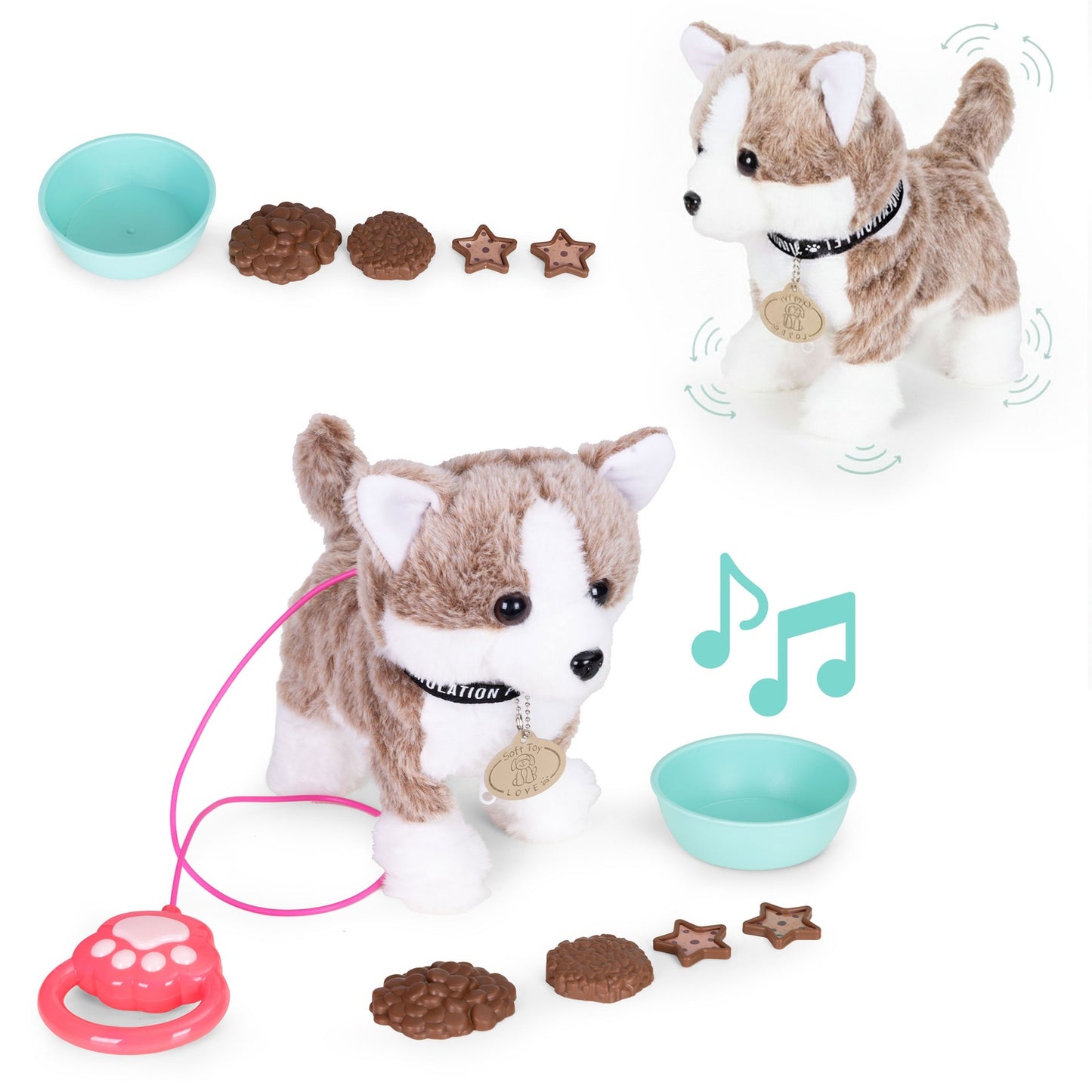 Interactive Puppy Toy with Leash, Melodies, Feeding Set